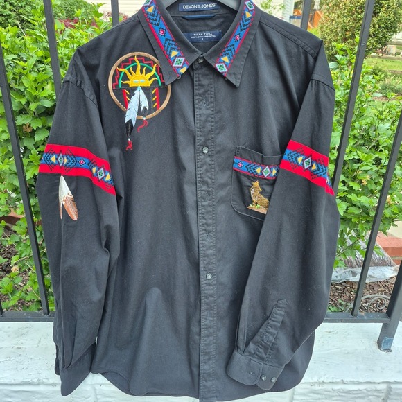 Devon & Jones Other - Aztec Embroidered Wolf Shirt Western Native American Mens Sz L